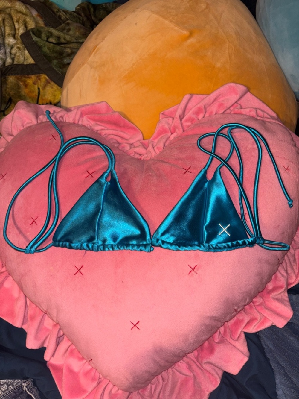 Boutine LA Teal Satin Triangle Bikini Top